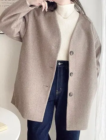 노카라 미들 코트 베이지 버튼 포함 M 사이즈 미사용 새상품 택 포함