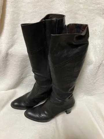 가죽 블랙 롱 부츠 25.5cm 일본제