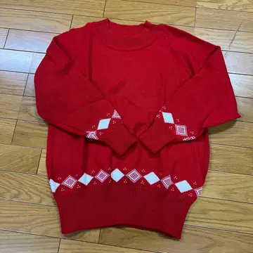 레드 다이아몬드 무늬 니트 스웨터 일본제