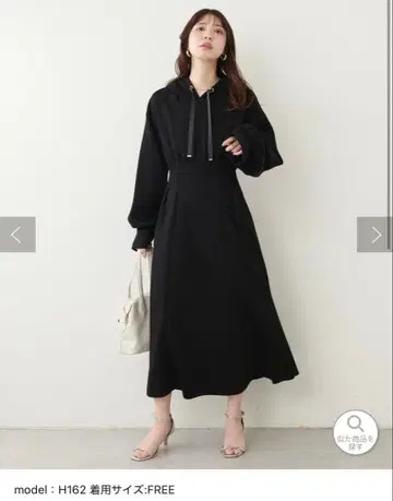 내추럴 꾸뛰르 하이웨스트 종이상자 후드 부착 원피스 (블랙)