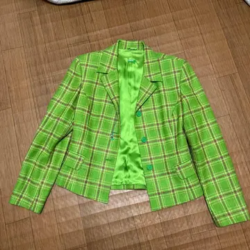 그린 체크 무늬 테일러드 자켓