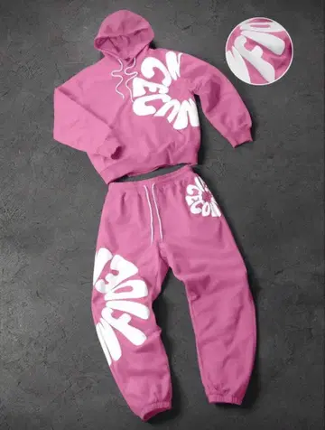 핑크 크롭 후드티 조거 팬츠 세트