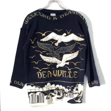 프랑스제 Miss V 레트로 마린 구제 의류 도빌 갈매기 자수 니트