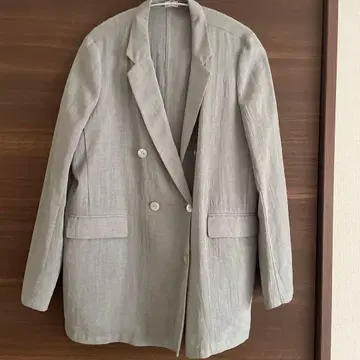 린넨 더블 브레스트 그레이 자켓