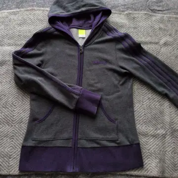 아디다스 그레이/퍼플 풀 집업 후드티