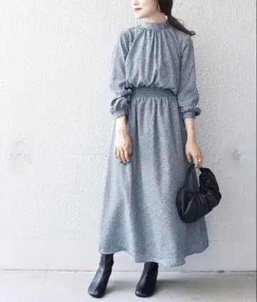 새상품급 SHIPS 허리 셔링 프린트 원피스 긴팔 미니 꽃무늬