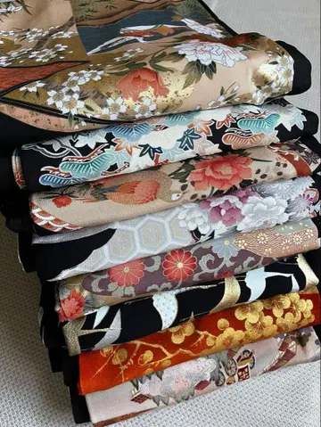 기모노 리메이크용 블랙 전통 예복 기모노 8매 세트 묶음 판매 P-8