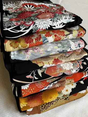 기모노 리메이크용 블랙 전통 예복 기모노 8장 세트 묶음 판매 P-9