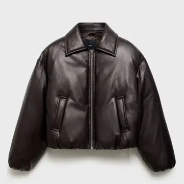 MANGO 브라운 인조 가죽 퍼프 자켓