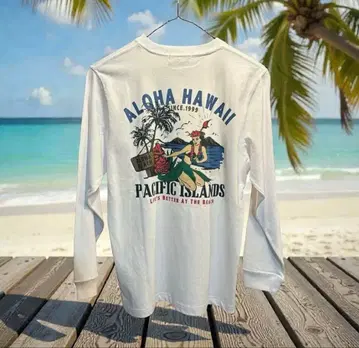 Hula Lani 하와이안 롱 슬리브 T셔츠 플라걸 여성용 L