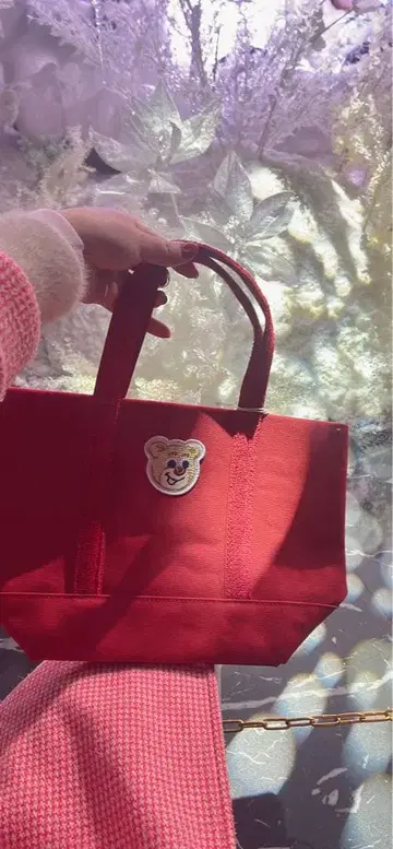빨간색 토트백 곰 스티커 포함