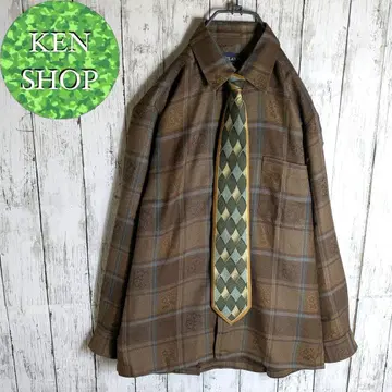 넥타이 셔츠 다크 브라운 격자 무늬 디자인 올 패턴 빈티지 구제 의류