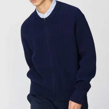 유니클로C 크루넥 풀 집업 가디건 네이비 L 사이즈