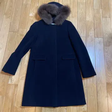 네이비 퍼 후드 롱 코트