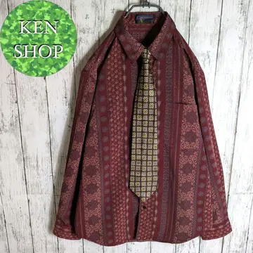 넥타이 셔츠 보르도 기하학 패턴 올 패턴 디자인 빈티지 구제 의류