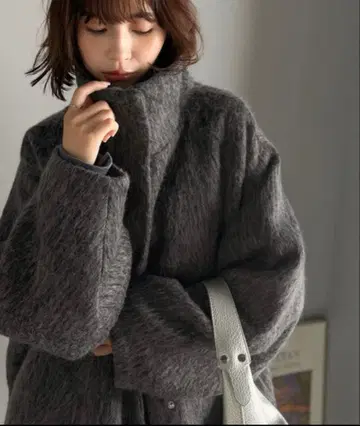 클래식 엘프 스탠칼라 코트 샤기 코트 M 차콜