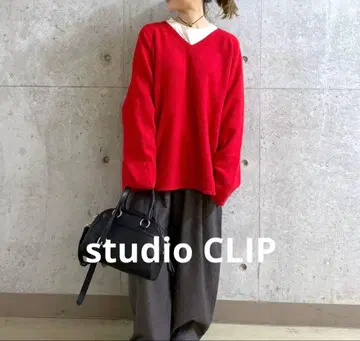 studio CLIP 7 게이지 울 믹스 스티치 V넥 니트
