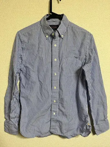 BEAMS PLUS 버튼다운 셔츠 파랑/화이트 스트라이프 긴팔 XS