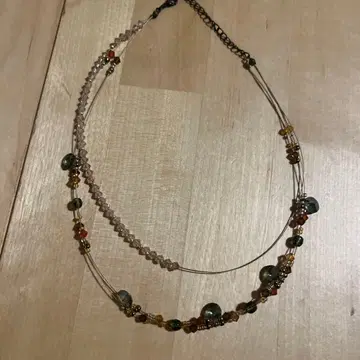 멀티 컬러 비즈 2연 목걸이