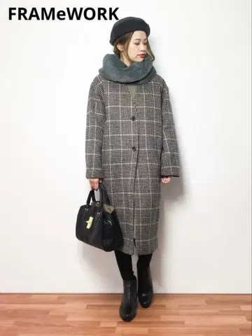 FRAMeWORK V넥 코쿤 코트 체크
