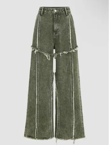 Cider 솔리드 로우헴 스티치 청바지 올리브 그린