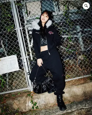 9090girl x Ed Hardy 90 로고 퍼 집 후디