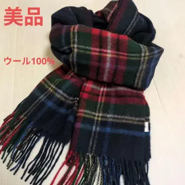 [새상품급] 중간 사이즈 스톨 체크 머플러 블랙 스튜어트 울 100%