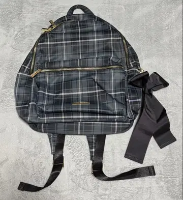 [ 새상품급 ] 그린 그레이 계열 체크 무늬 백팩