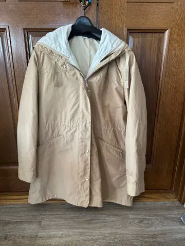 Switchmotion 베이지 롱 코트 후드 부착