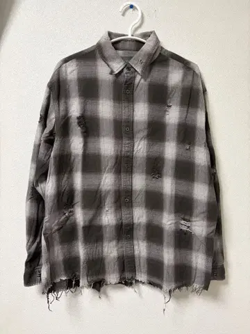 CLEL 빈티지 디자인 데미지 체크 셔츠