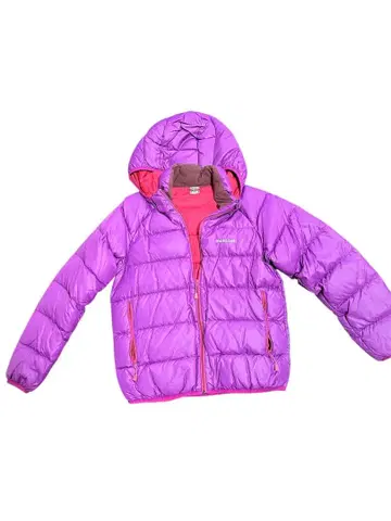 mont-bell 퍼플 여자아이 다운 자켓 후드 부착(150)