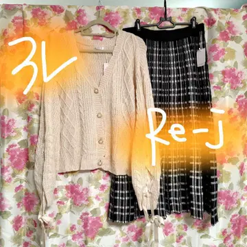 총액 9000엔 초과 3L Re-j 리본 소매 니트 & 니트 스커트
