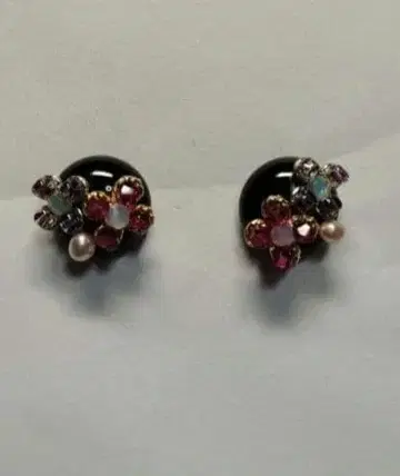 시미즈자카 유리관 귀걸이 비즈 꽃 핑크 보라색 블랙 베이스