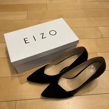 [새상품급] EIZO 블랙 23.5 스틸레토 7.5cm 와이드 힐 펌프스