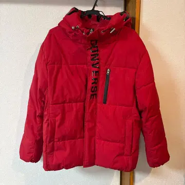 CONVERSE 후드 부착 레드 다운 자켓