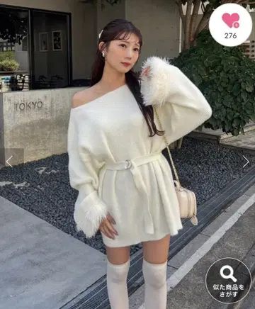 [ ohana 기획 ] 소매 퍼 니트 튜닉(원피스)