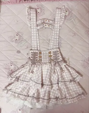 LIZLISA 리즈리사 사다리 리본 체크 티어드 치마바지 핑크