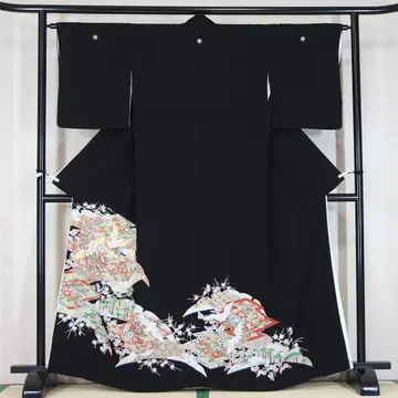 학 금 자수 순수 실크 블랙 전통 예복 기모노 포멀 결혼식 a875