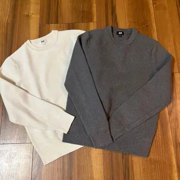 UNIQLO 밀라노 리브 크루 니트 스웨터 2개 세트 그레이 화이트