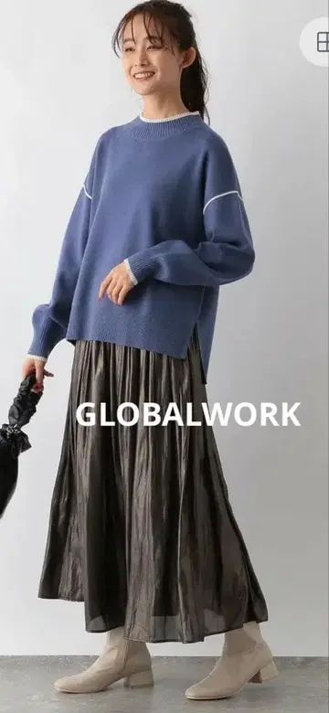 글로벌 워크 멜티 파이핑 풀오버 M 페이드 블루 니트