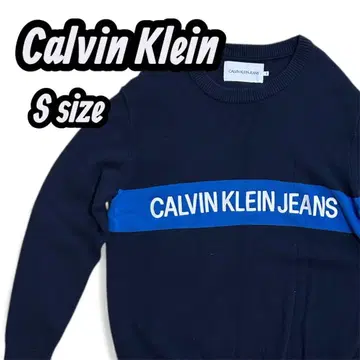 새상품급 Calvin Klein 스웨터 코튼 프론트 로고 네이비 S
