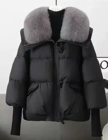 퍼 달린 다운 자켓 블랙