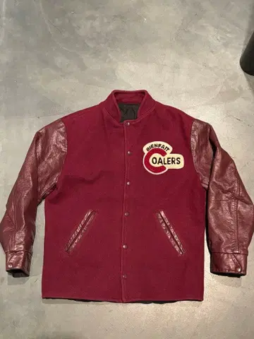 버건디 바시티 자켓 울 가죽