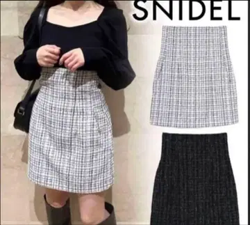 SNIDEL 화이트 계열 체크 미니 스커트 스나이델