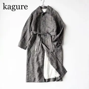 2950y 새상품급 카구레 헤링본 롱 울 린넨 코트 그레이