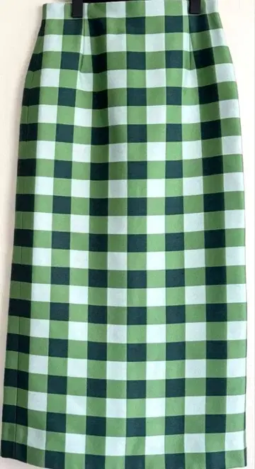 Drawer 울 실크 혼방 타이트 롱 스커트 그린 체크