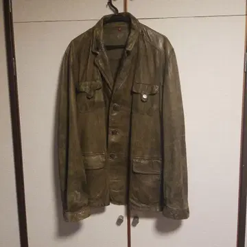 올리브 그린 가죽 자켓 사이즈 58 라무 가죽