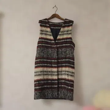 Vin 다색 스트라이프 무늬 복슬복슬 롱 베스트