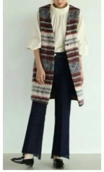 야마다야 Vin 다색 스트라이프 패턴 복슬복슬 롱 베스트