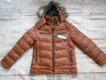 브라운 다운풍 자켓 합성 피혁 퍼 포함 L 사이즈 미사용 새상품
